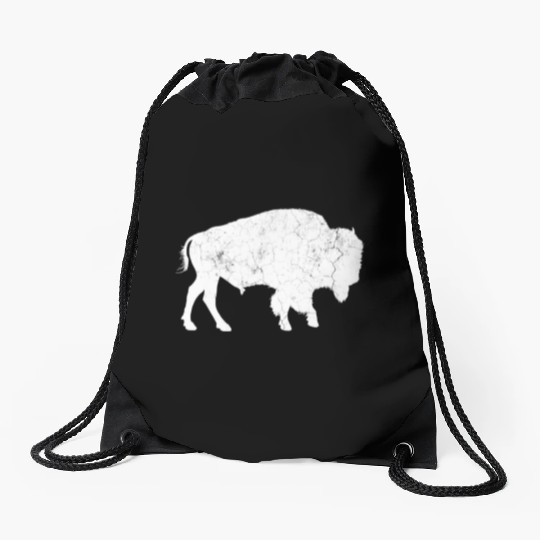 Distressed Buffalo Bison Animal Drawstring Bags