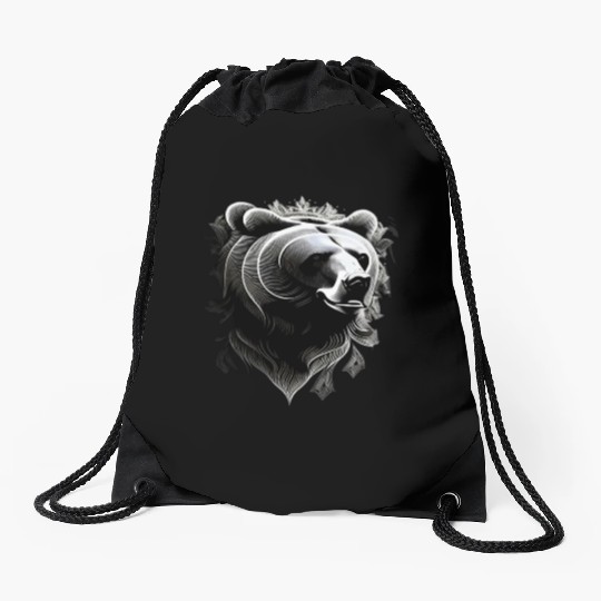 Dark muzzle black and white Drawstring Bags Russian Ornam.