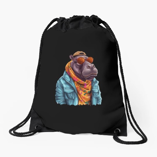 Graffiti Hippo. Heavyweight Strength. Drawstring Bags