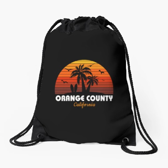 Retro Orange County California Sunset Cool Drawstring Bags