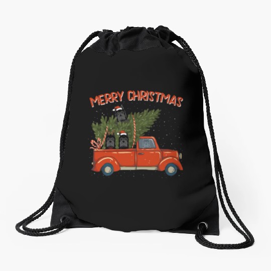 Cane Corso Xmas Vintage Red Pickup Retro Truck Drawstring Bags