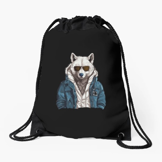 Street Style Arctic Wolf | Wolf Lovers Drawstring Bags