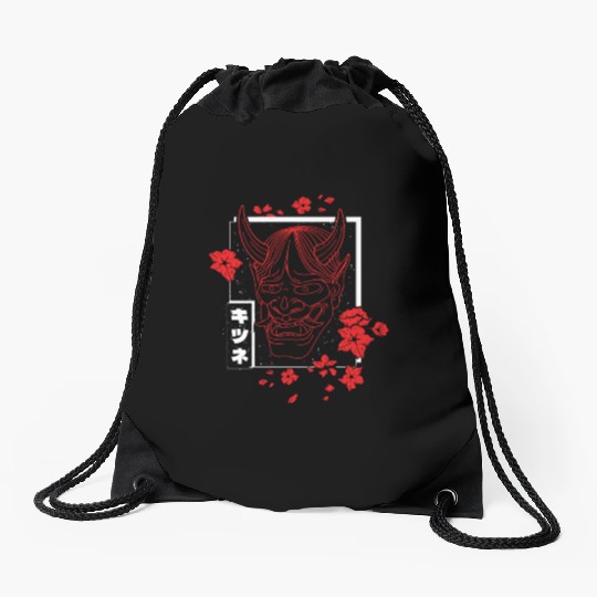 Anime Devil - Samurai Oni Mask Drawstring Bags