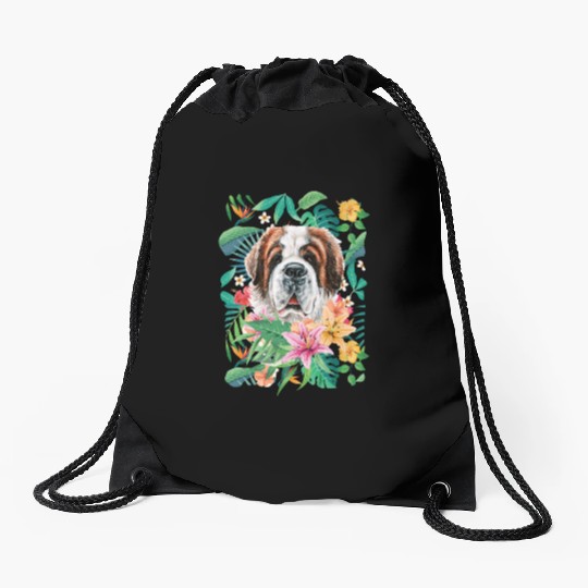Tropical Saint Bernard Drawstring Bags