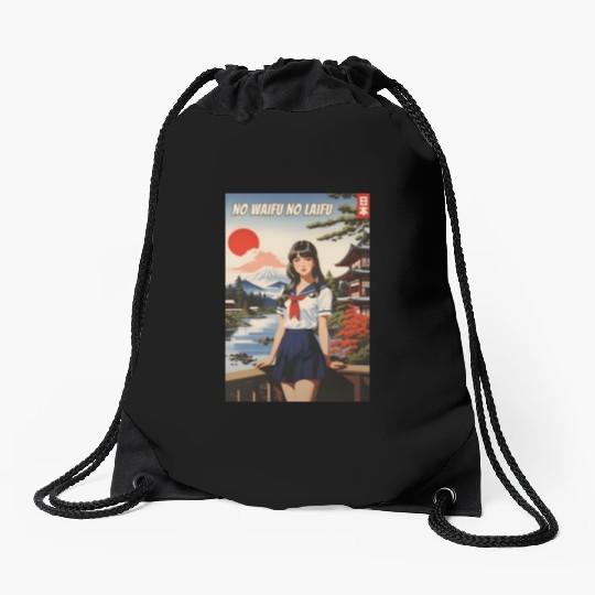 Funny Retro Art Style Anime Girl Japan Waifu Humor Drawstring Bags