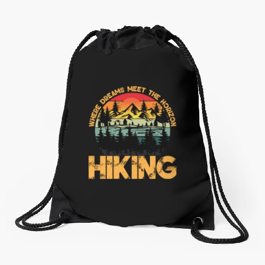Where Dreams Meet The Horizon Hiking Summer Design Drawstring Bags