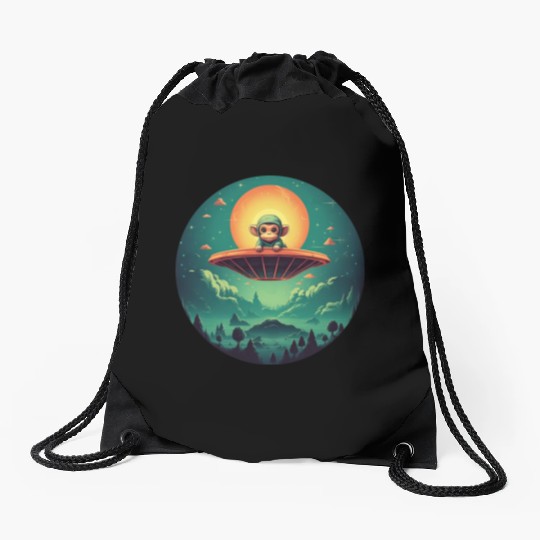 UFO Abduction of a Monkey by an Alien Drawstring Bags