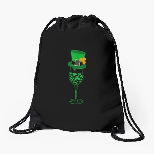Irish Green Shamrock St Patrick's Day Wine Drinkin Drawstring Bags