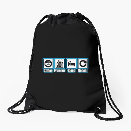 Coffee Drummer Sleep Repeat Drawstring Bags
