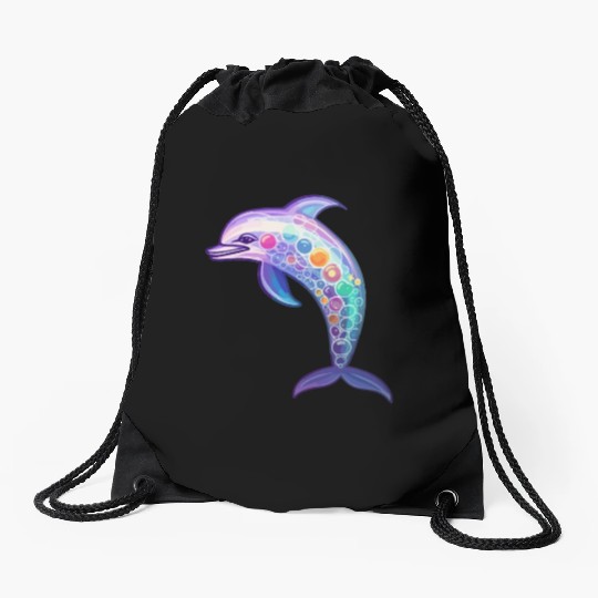 Kawaii Dolphin - Fantastical Ocean Dreams Drawstring Bags