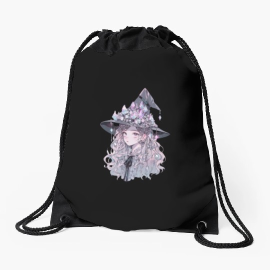 Pastel Goth Crystal Witch Drawstring Bags