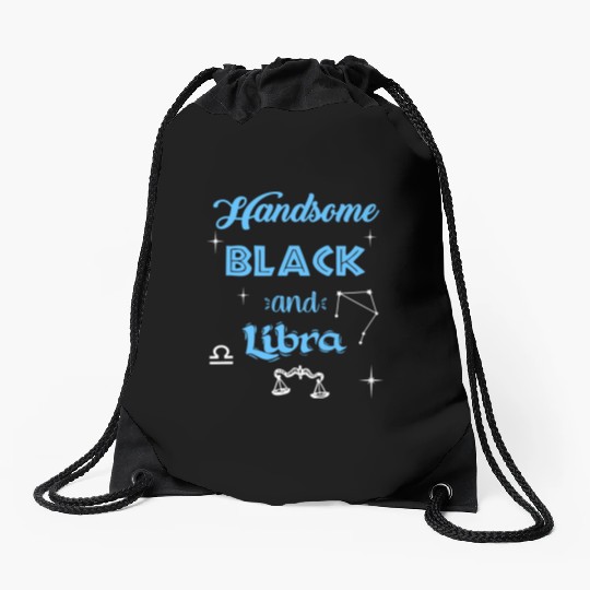 Handsome Black Libra Drawstring Bags