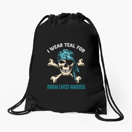 I Wear Teal For Ovarian Cancer Awreness Pirate Drawstring Bags