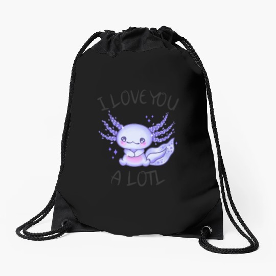 I Love You A Lotl Axolotl In Love Drawstring Bags