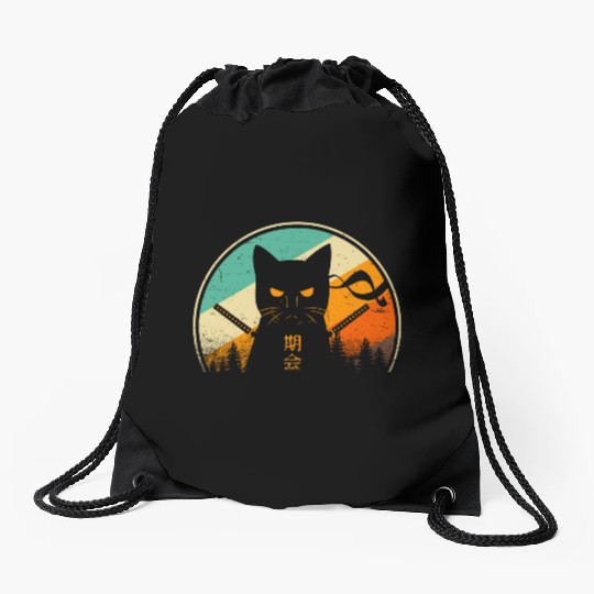 Vintage Japanese Cat Kawaii Retro Style Cat Kitten Drawstring Bags