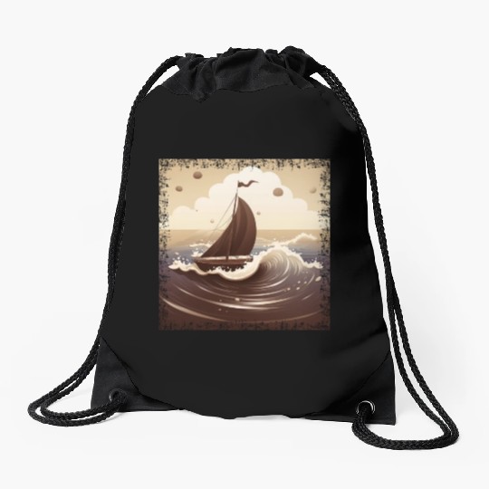 Chocolate Brown Dinghy on Rough Seas Drawstring Bags