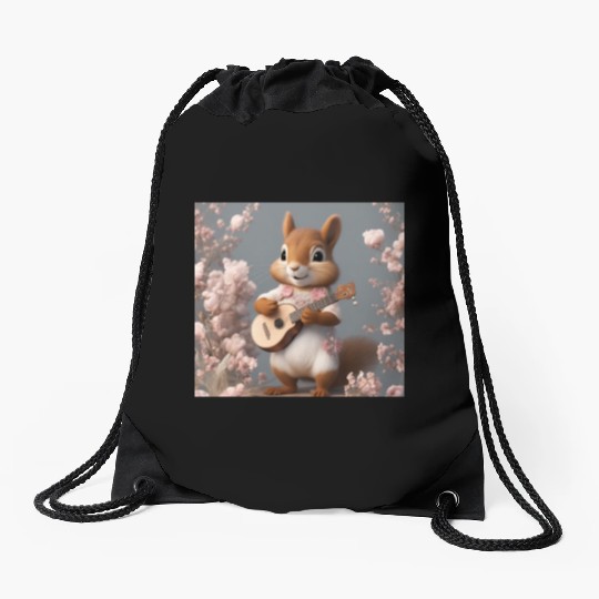 Aesthetic Cottagecore Floral Cute Squirrel Playing Drawstring Bags