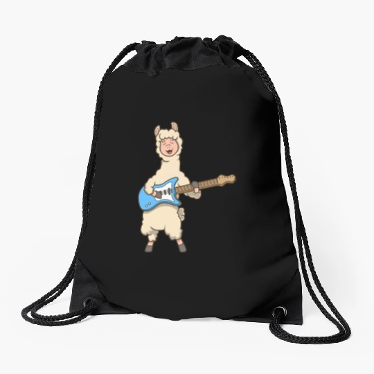 Comic Llama Plays Electric Guitar Drawstring Bags