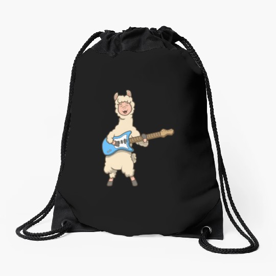 Comic Llama Plays Electric Guitar Drawstring Bags