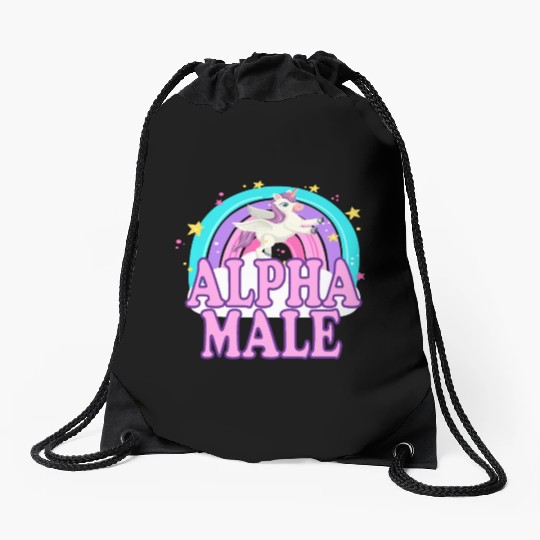 Ironic Alpha Male Unicorn Rainbow Funny Drawstring Bags