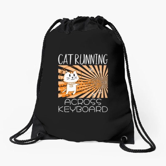 Cat Running Keyboard Across The Space Cat Riding Drawstring Bags
