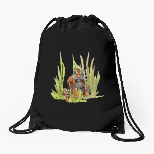 Wildlife Endangered Tiger Cubs Drawstring Bags