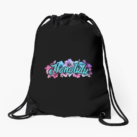 Honolulu Hawaii Hibiscus Drawstring Bags