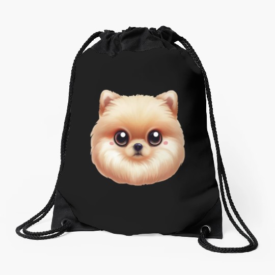 Playful Pomeranian Artwork Drawstring Bags