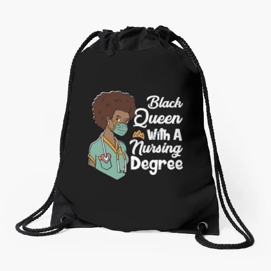 Black Queen With A Nursing Degree Drawstring Bags