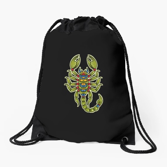 Neotraditional Scorpio In Green Drawstring Bags