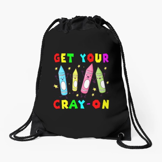 Teacher , Get Your Cray-on, Groovy, Kindergarten Drawstring Bags