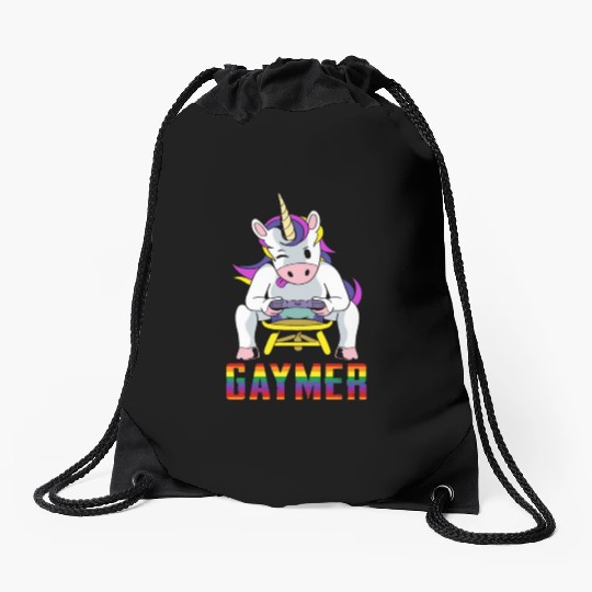 LGBTQ Gaymer Gamer Gay Rainbow Unicorn Drawstring Bags