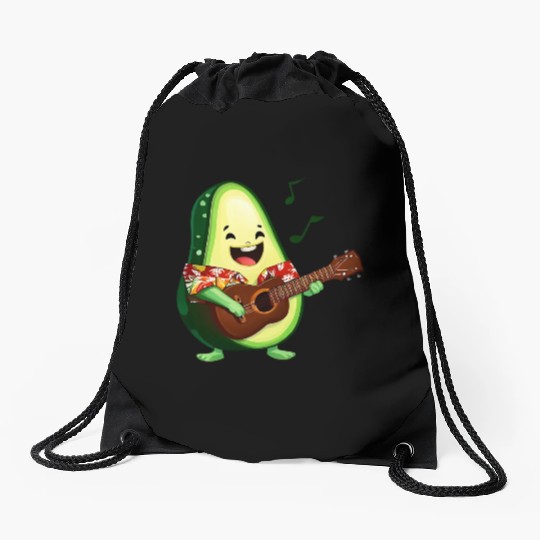 Tropical avocado with guitar Drawstring Bags