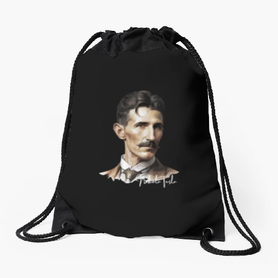 Artistic Illustration of Nikola Tesla Drawstring Bags