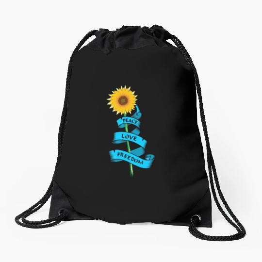 Sunflower Peace love freedom Drawstring Bags