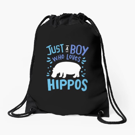 Kids Hippo Hippopotamus Just A Boy Who Loves Hippo Drawstring Bags