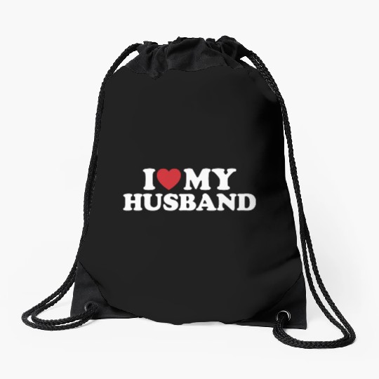 I LOVE MY HUSBAND I Heart Groovy Retro Drawstring Bags