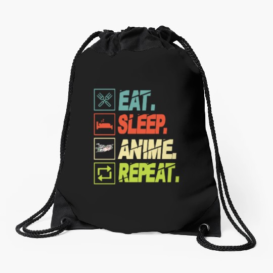 Eat Sleep Anime Repeat Ramen Kawaii Japanese Manga Drawstring Bags