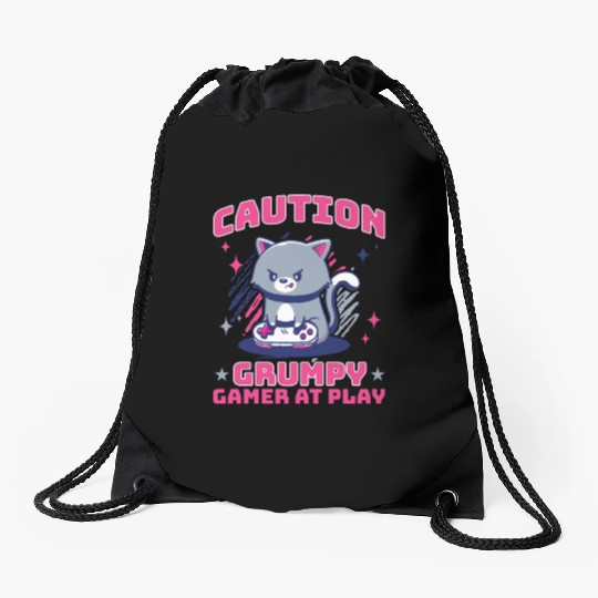 Gaming, Gaming, Video Game, Grumpy Cat Gamer Drawstring Bags