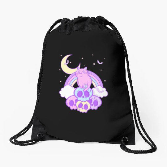 Pastel Goth Cat Skull Lover Cute Gothic Yami Drawstring Bags