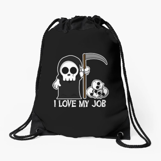 Death Grim Reaper I Love My Job Cute And Creepy Drawstring Bags