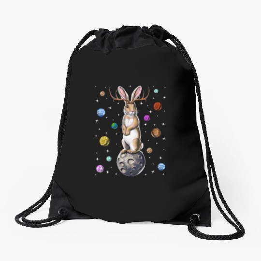 Jackalope Rabbit Drawstring Bags