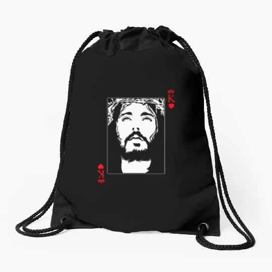 Jesus Is King Jesus King Of Hearts Card Christian Drawstring Bags