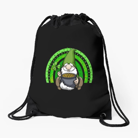 Pot of Gold Gnome Rainbow Drawstring Bags