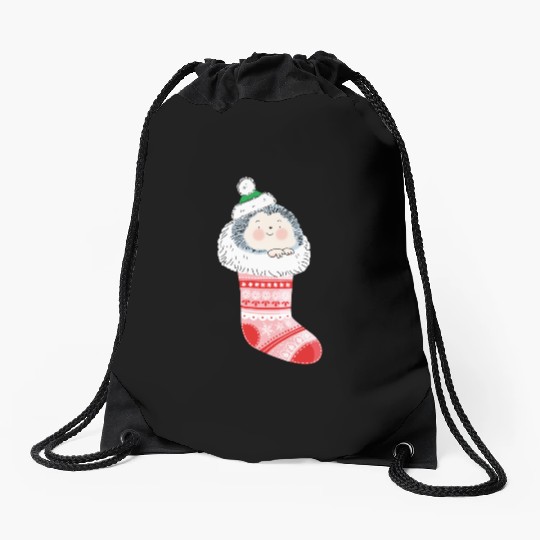Holly Jolly Hedgehog Drawstring Bags