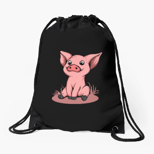 Cute Funny Happy Piglet Graphic Pig Lover Gift Drawstring Bags