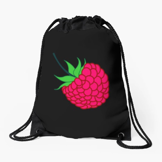 Raspberry red with green leaves Drawstring Bags