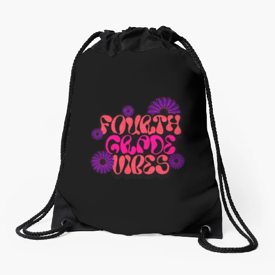 Fourth Grade Vibes for School Guys Neon Colors Flo Drawstring Bags
