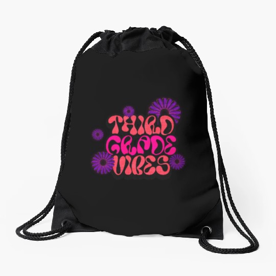 Fourth Grade Vibes for School Guys Neon Colors Drawstring Bags