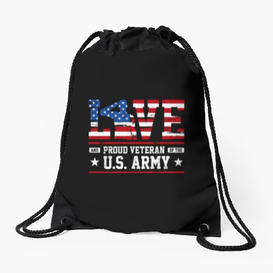 Love And Proud Us Army Veteran Drawstring Bags